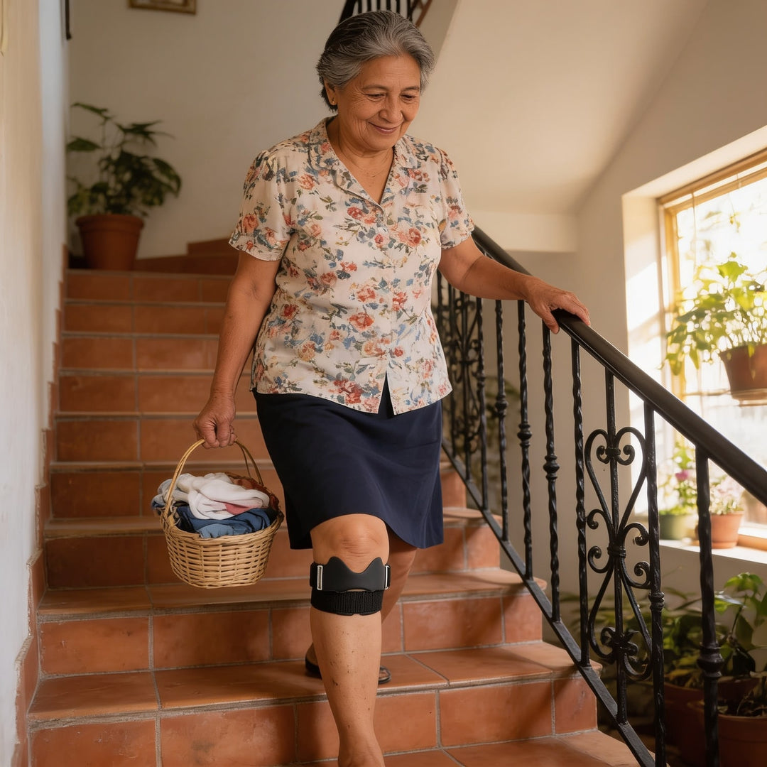Señora subiendo las escaleras de su casa con Rodillux